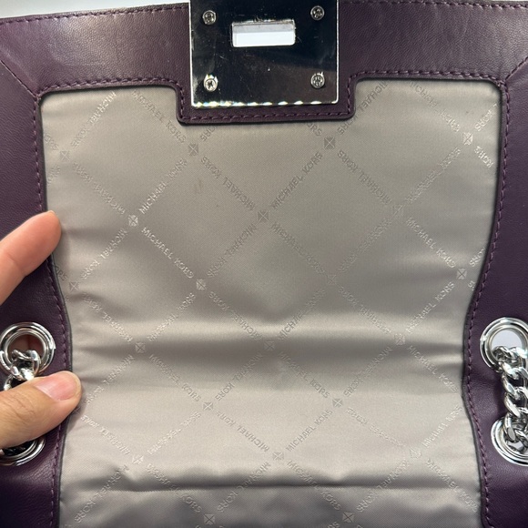 Michael Kors Quilted Vivianne Shoulder Bag in Plum with Silver Chain - Picture 10 of 16